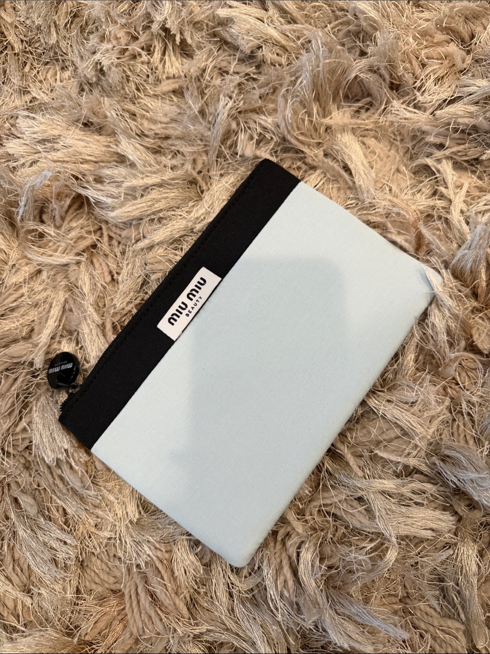 Miu Miu Pale Blue Canvas Pouch with Black Trim